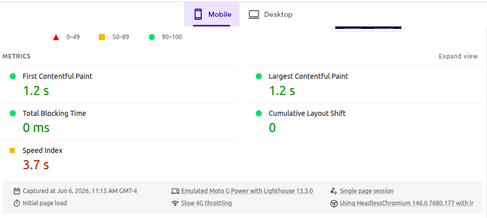 Solo Tech Solutions — Mobile — page time metrics